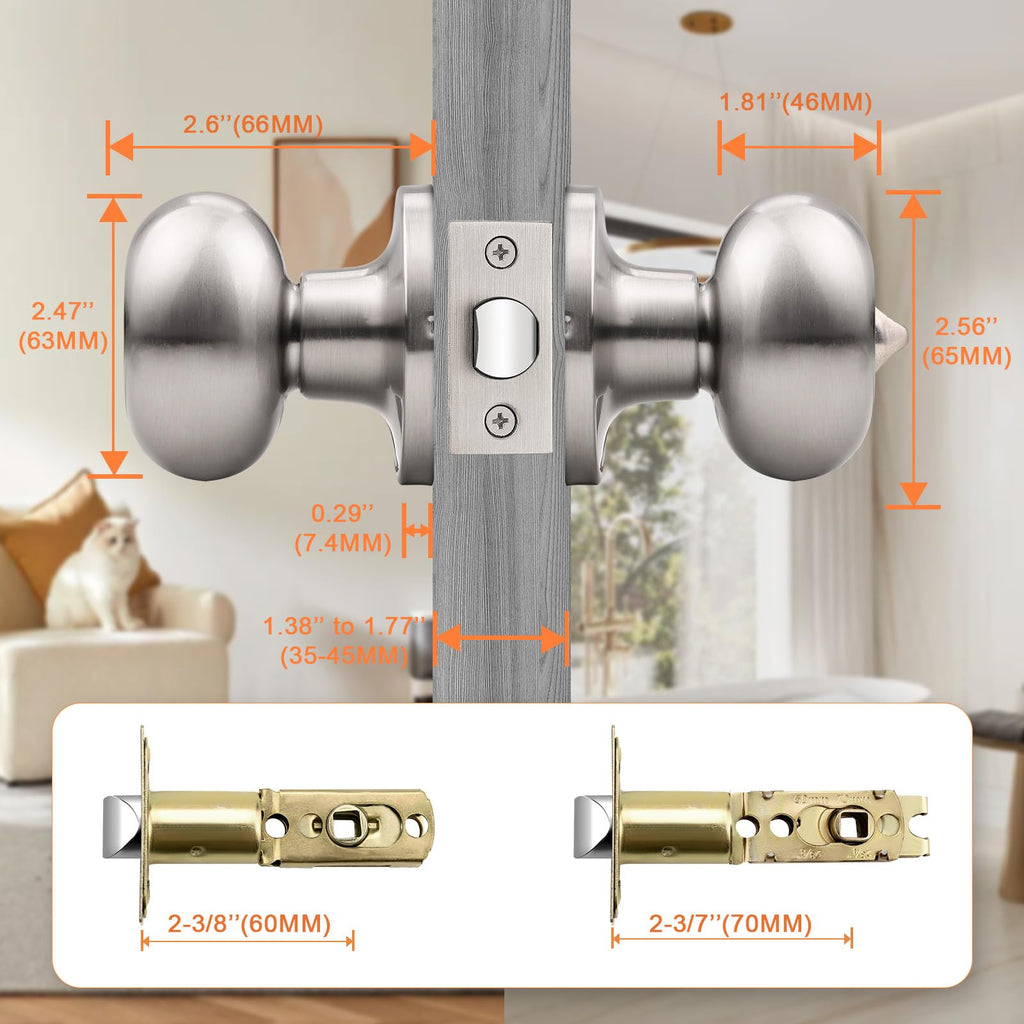 6 Pack Oval Door Knobs Satin Nickel Privacy Door Handles Egg Shaped Door Knobs Interior Door Knobs Without Key