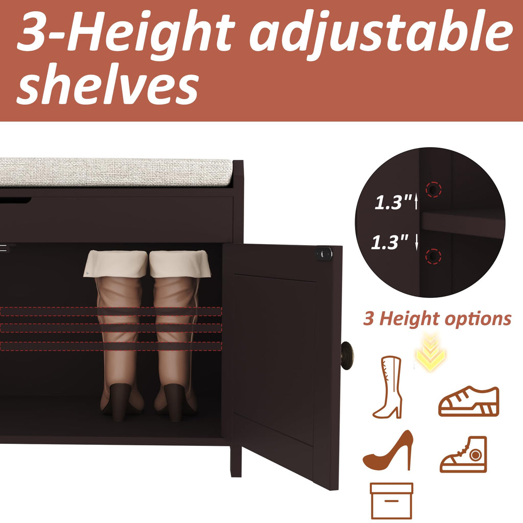 54.4" Shoe Bench with Lift Top Storage, Entryway Bench with Cushioned Seat, Wooden End of Bed Bench, Shoe Cabinet