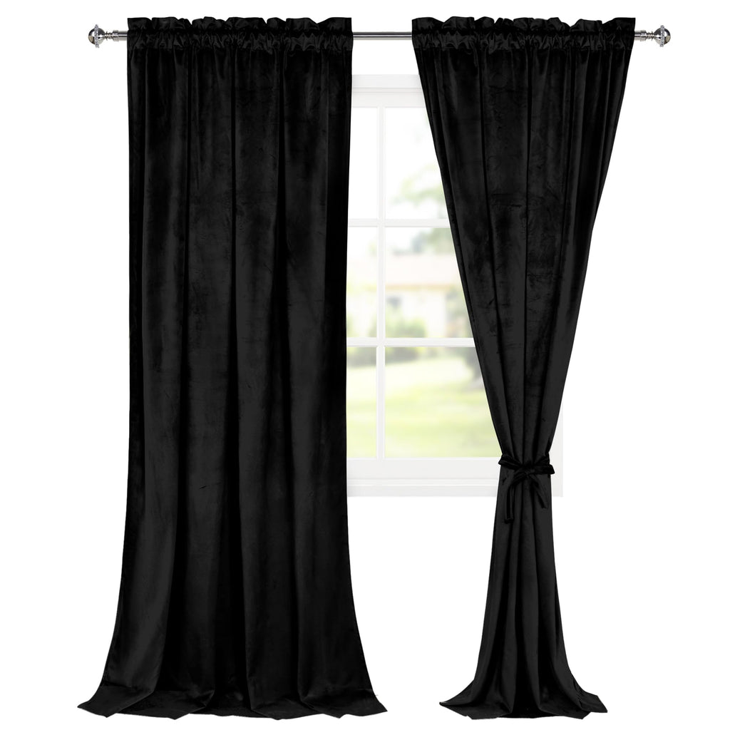 Black Velvet Blackout Curtains 108 inches, 2 Panels, 52W x 108L