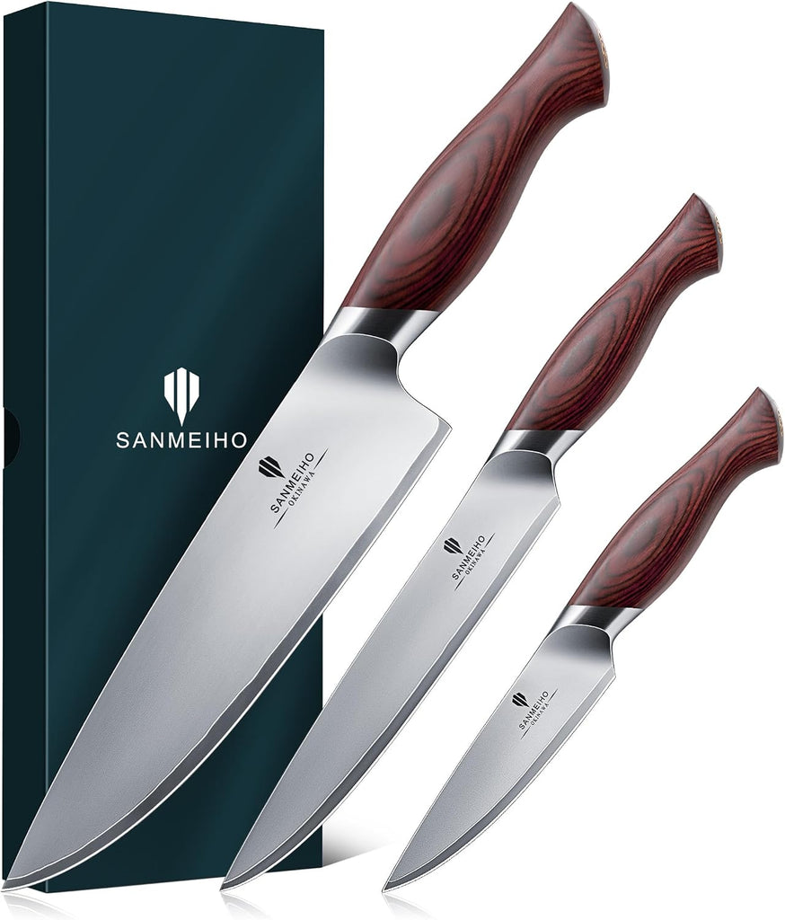 Japanese Knife Set 3 PCs, High Carbon 10Cr15Mov Stainless Steel | Ultra-Sharp Professional Kitchen Chef Knives Set
