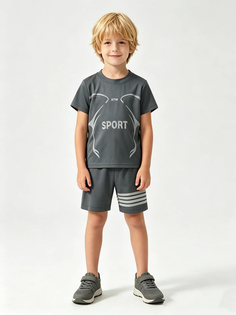 Boys Clothes Short Set 6 Piece Outfit Athletic T-Shirt and Quick Dry Shorts Kids Summer Clothing Set