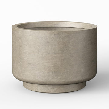 Accent Round Pedestal Weathered Concrete Planter 12.6" Dia, Outdoor