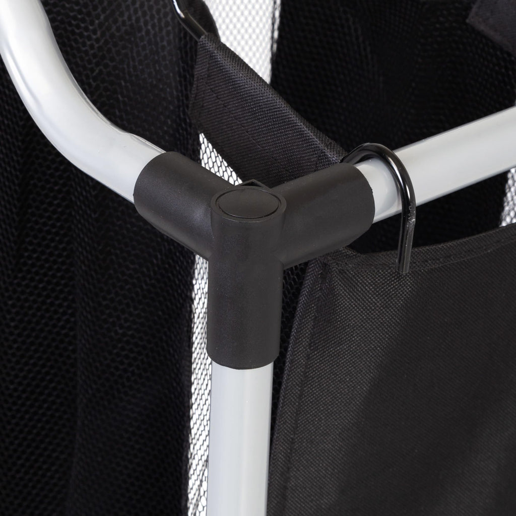 Triple Laundry Sorter with Mesh 3 Bags, Steel/Black, 30.75" x 15" x 32.75"