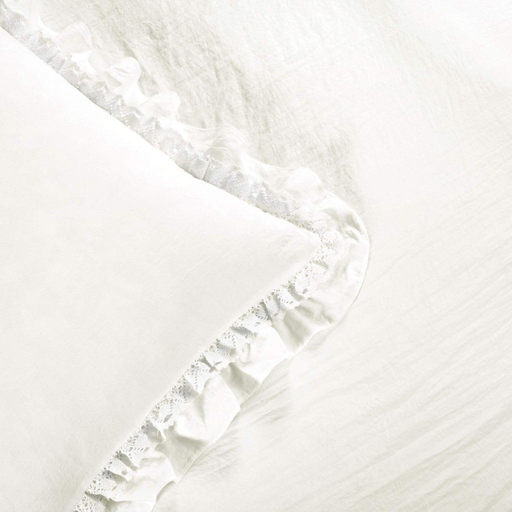 Ella Ruffle Lace Comforter, 3 Piece Set, White - Cute Comforter - Bedding Set - White Bedding