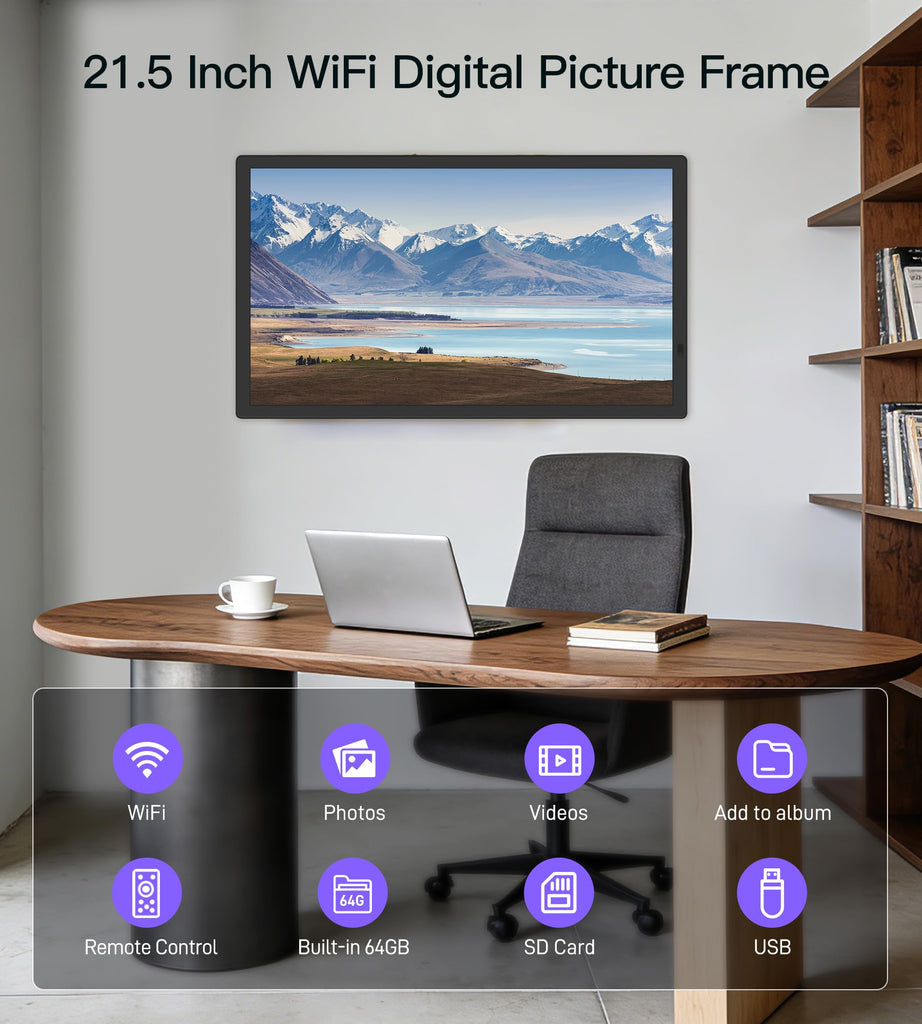 Uhale 21.5 Large Digital Picture Frame 64GB Photo Frame WiFi Remote Control