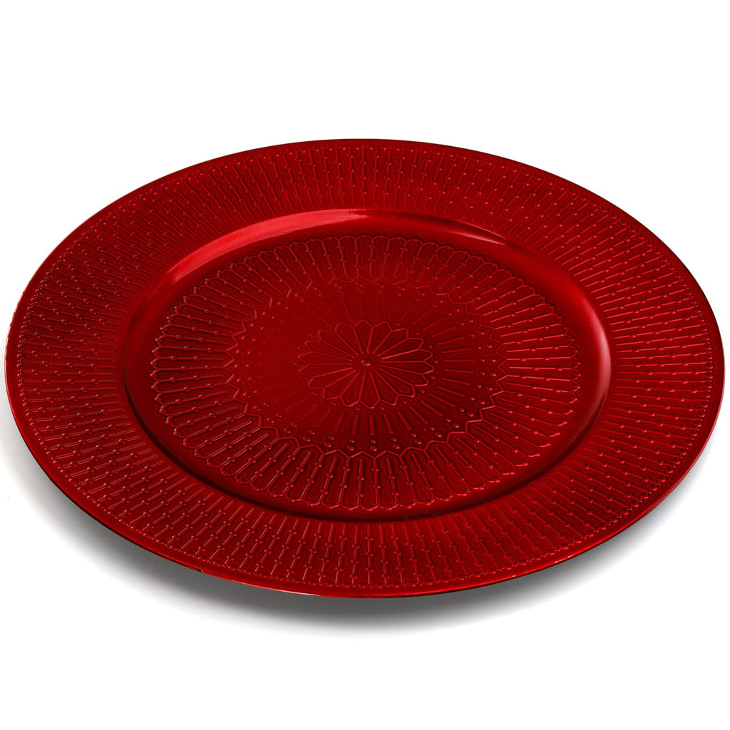 12 Pack Red Charger Plate, 13-inch Beaded Chargers for Dinner Plates, Plastic Reusable Round Charger Platters for