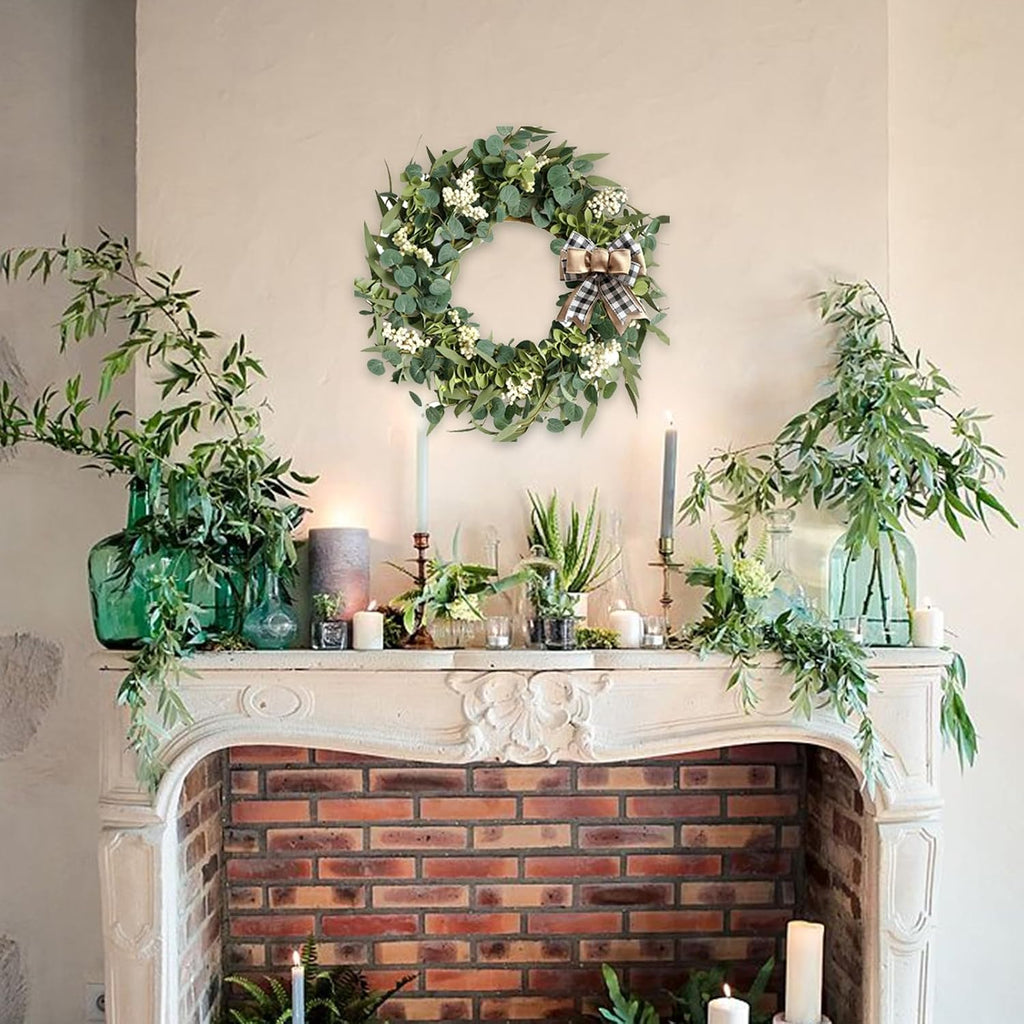 20-Inch Artificial Eucalyptus Wreath Handmade Spring Summer Door Hanging, Farmhouse Wall Decor, Wedding Gift