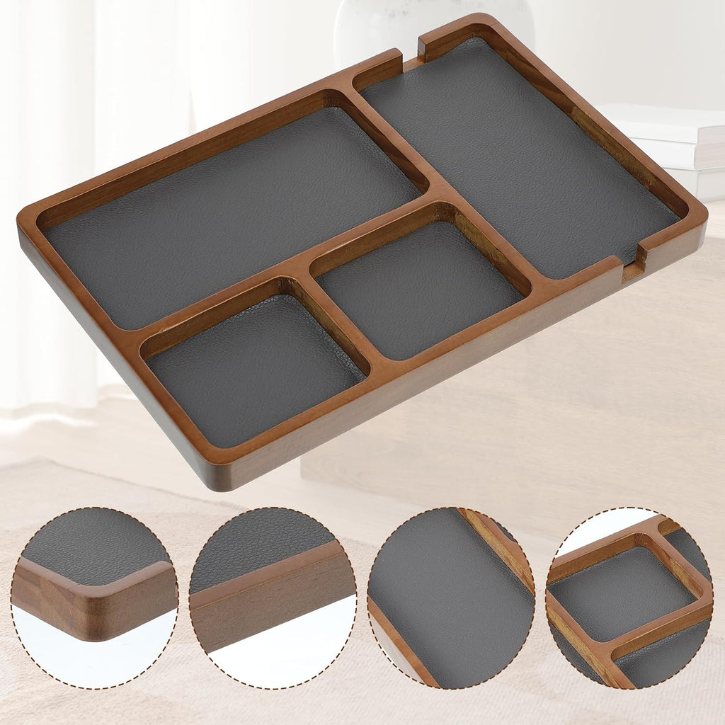 Valet Tray for Men, Black Sandalwood Catch All Tray, Wallet Trays Organizer for Nightstand, Desk, Elegant EDC Valet