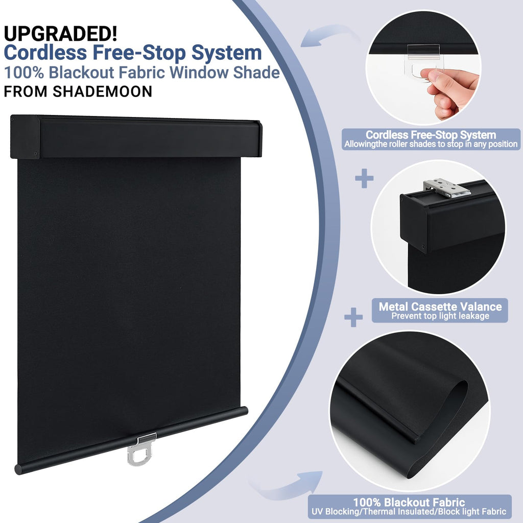 Blackout Cordless Roller Window Shades, Black