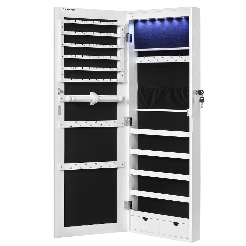 Mirror Jewelry Cabinet Armoire, Wall or Door Mounted, Lockable