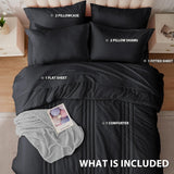 Queen Comforter Set Black - Bed in a Bag Queen 7 Pieces, Soft Bedding Set for All Seasons