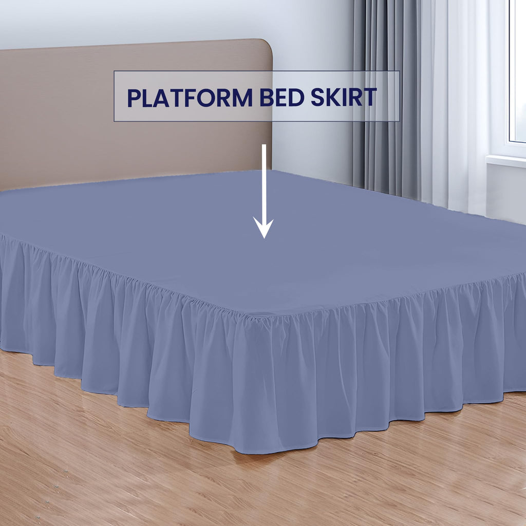 9 Inch Drop Ruffled Bed Skirt Full Size - Classic Gathered Styling, Platform Style Dust Ruffle with Secure Fit, Split