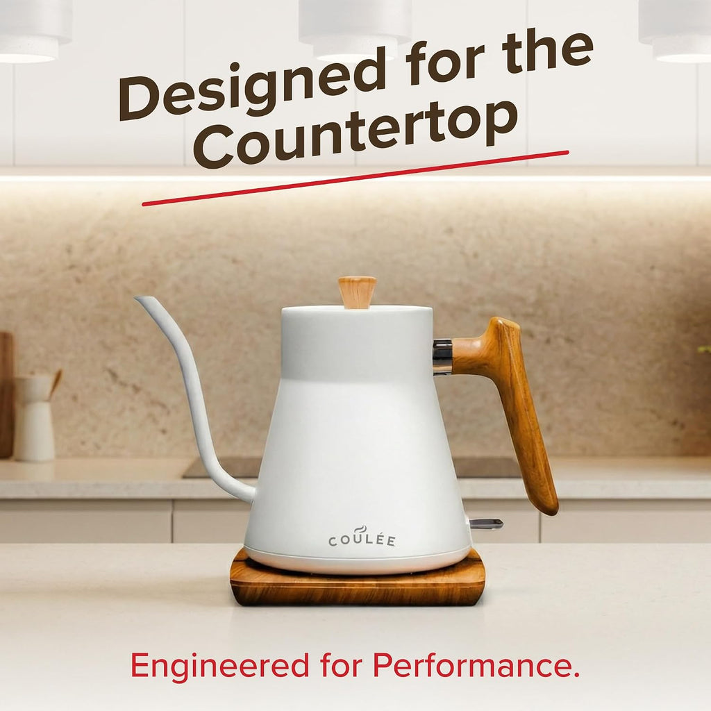 Gooseneck Electric Kettle, Stainless Steel, for Coffee & Tea, White | Great for pour-over coffee, tea, or matcha;