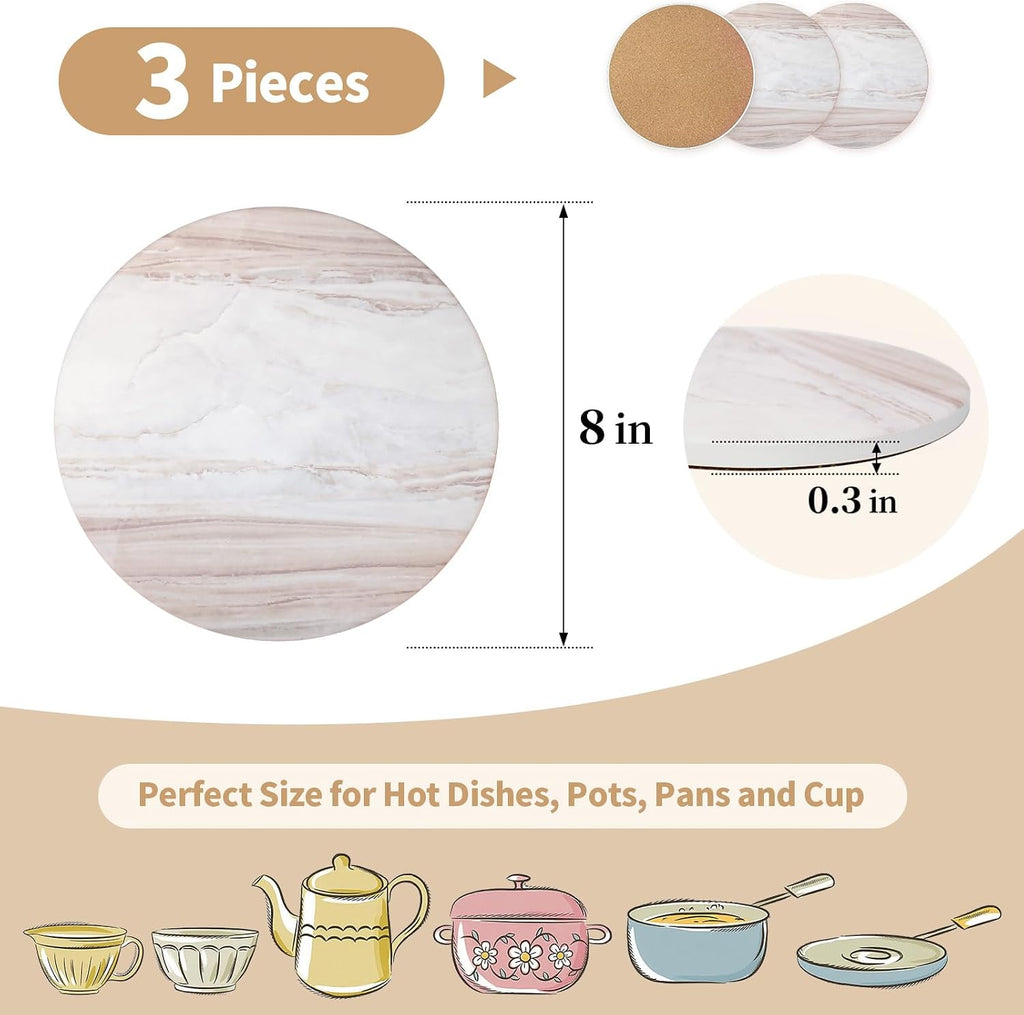 Inch Trivets for Hot Dishes, Pots and Pans, Marble Style Ceramic Trivet with Holder, Absorbent Heat Resistant Hot - Set of 3