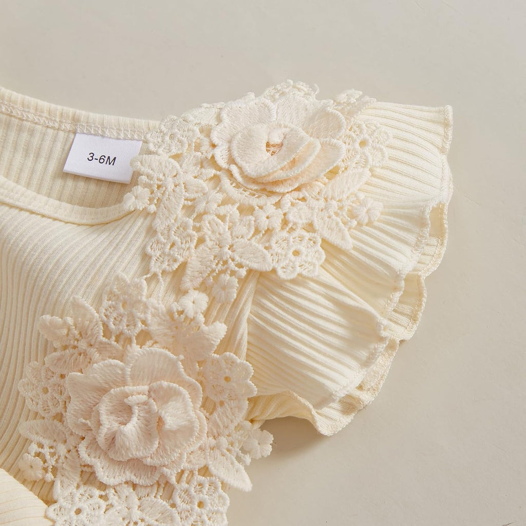 Baby Girl Romper Dress Baby Dress Romper Flowers Lace Infant Girl Spring Summer Clothes with Headband