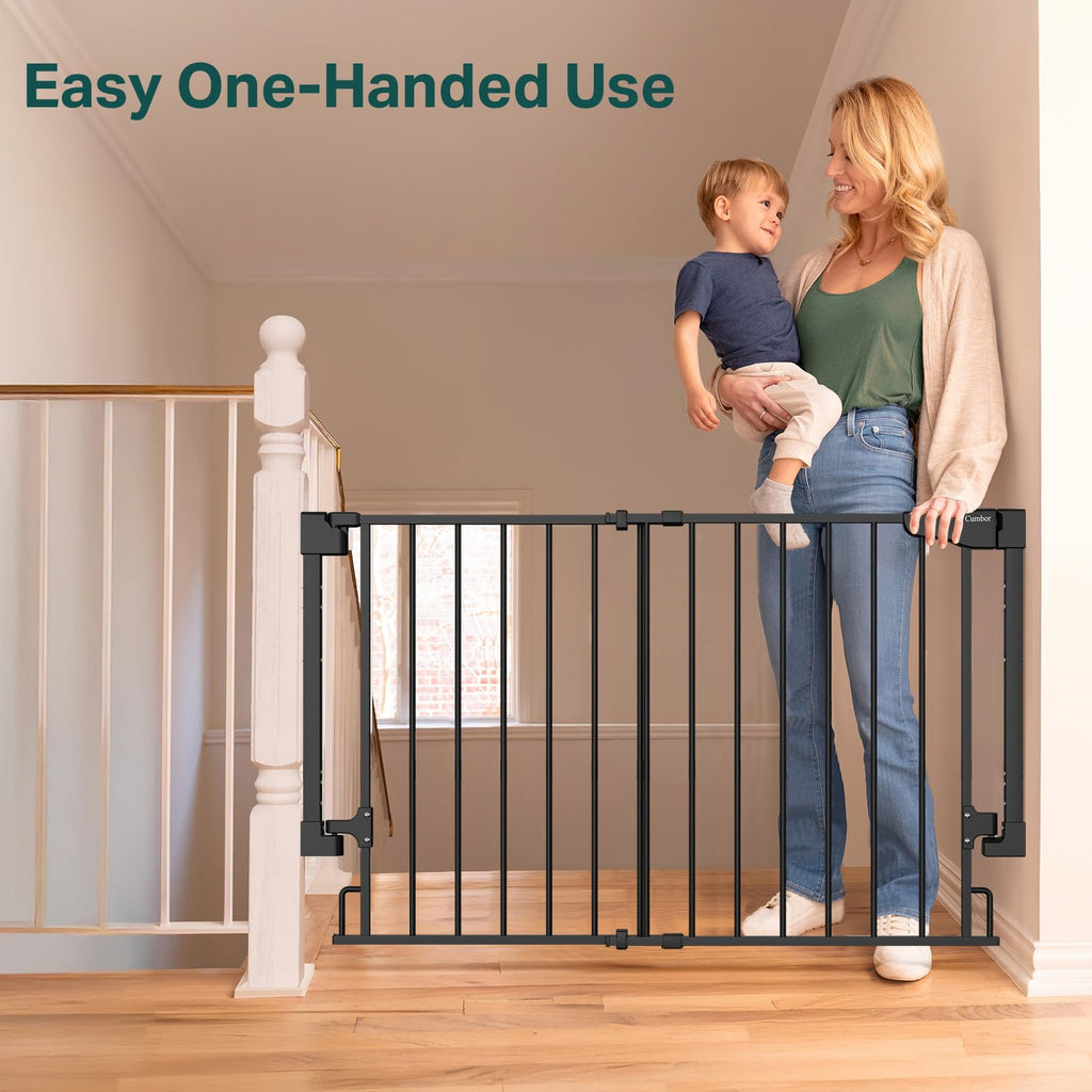 29.2-43" No Bottom Bar Baby Gate, Auto Close Dog Gate Indoor, Black