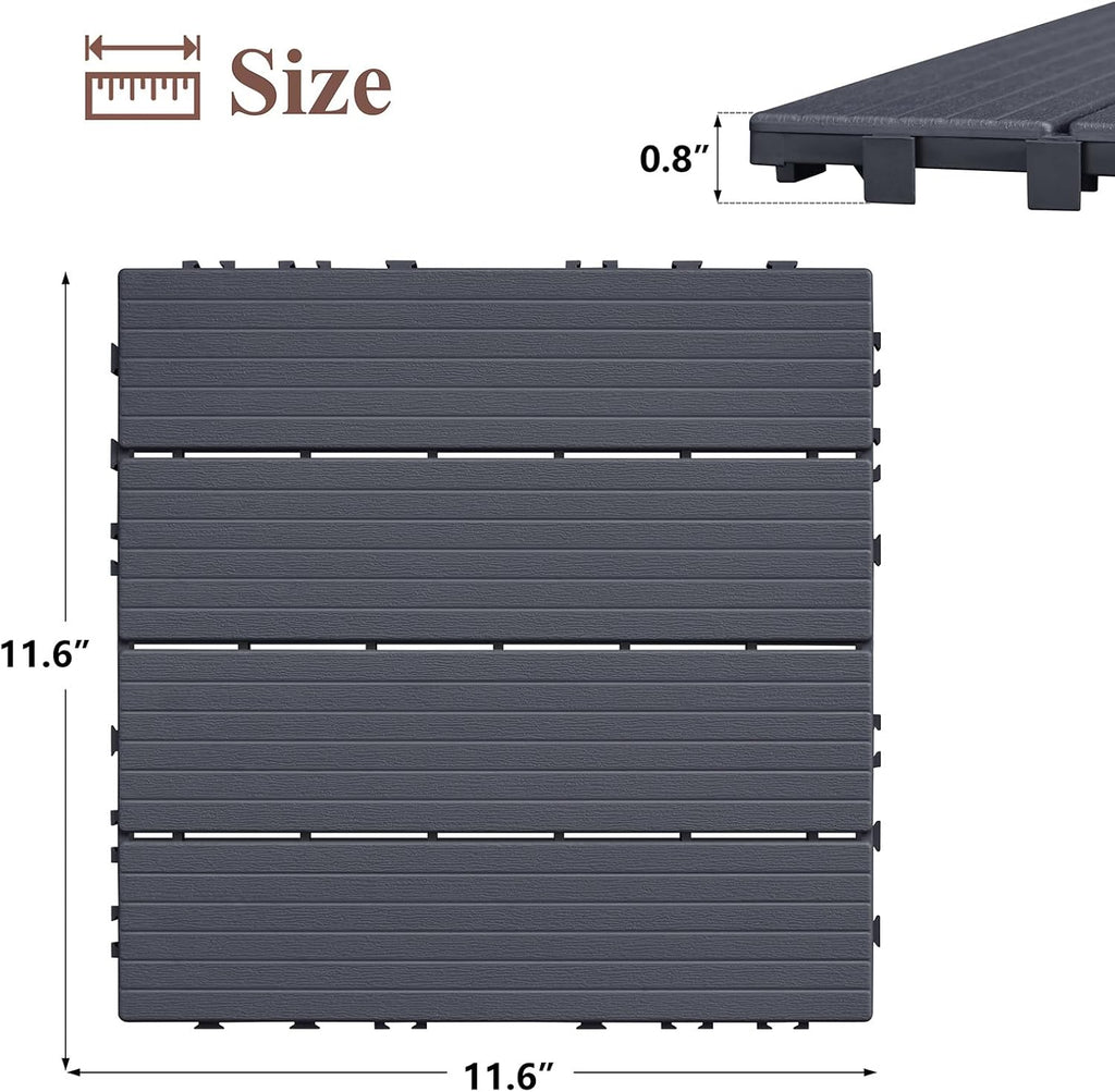 Plastic Interlocking Deck Tiles 9 PCS, All-Weather Outdoor Patio Flooring Tiles for Indoor, Balcony, Porch, Backyard