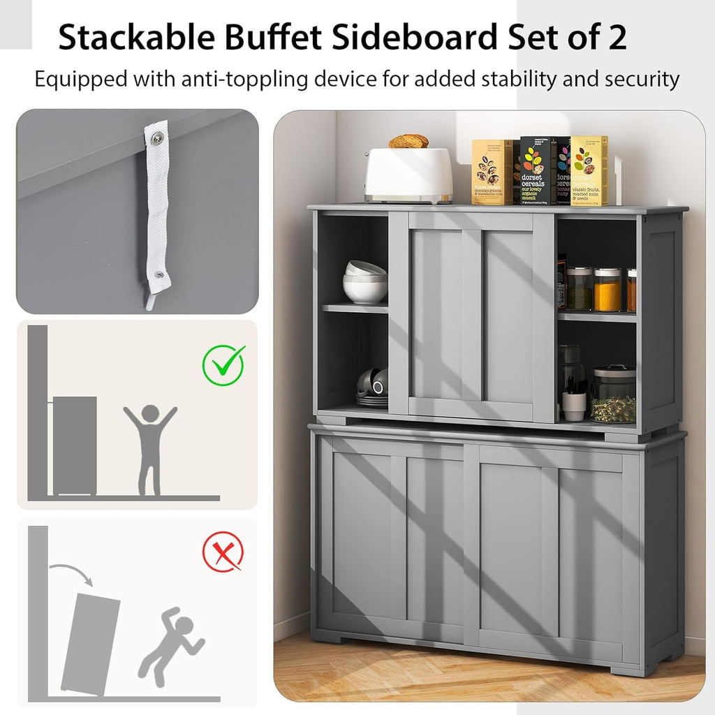 Sideboard Buffet Cabinet with Adjustable Shelves, Modern Storage Cabinet with Sliding Doors, Buffet Table, Farmhouse