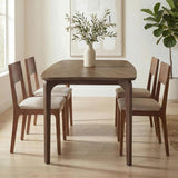 Modern Curved Edge Dining Table, 63" Solid Wood Kitchen Table with Herringbone Pattern Mid-Century Rectangular Dinner