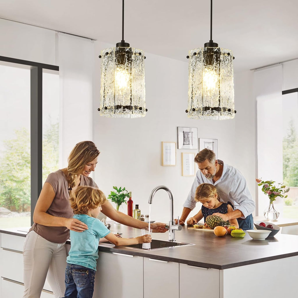 Black Pendant Lights Kitchen Island 2 Pack Modern Water Ripple Glass Pendant Lights Fixtures Round Adjustable Hanging