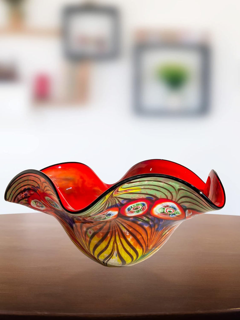 AV19269 Albie Hand Blown Art Glass Bowl, Multicolor