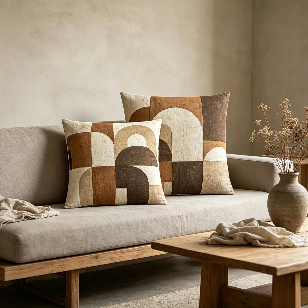 Boho Abstract Geometric Linen Throw Pillow Covers 18x18 Inches
