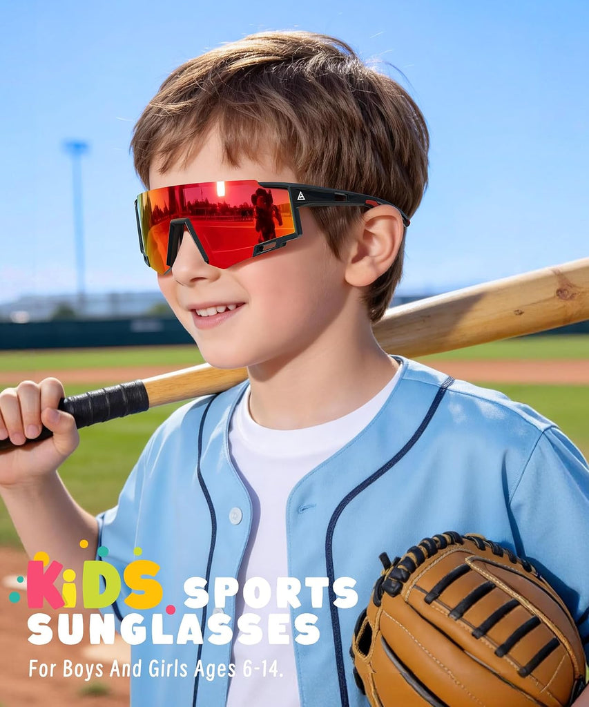 Polarized Kids-Sunglasses Sports Sunglasses-for-Kids: Boys Girls Sun Glasses with UV400 for Running Cycling Age 6-14