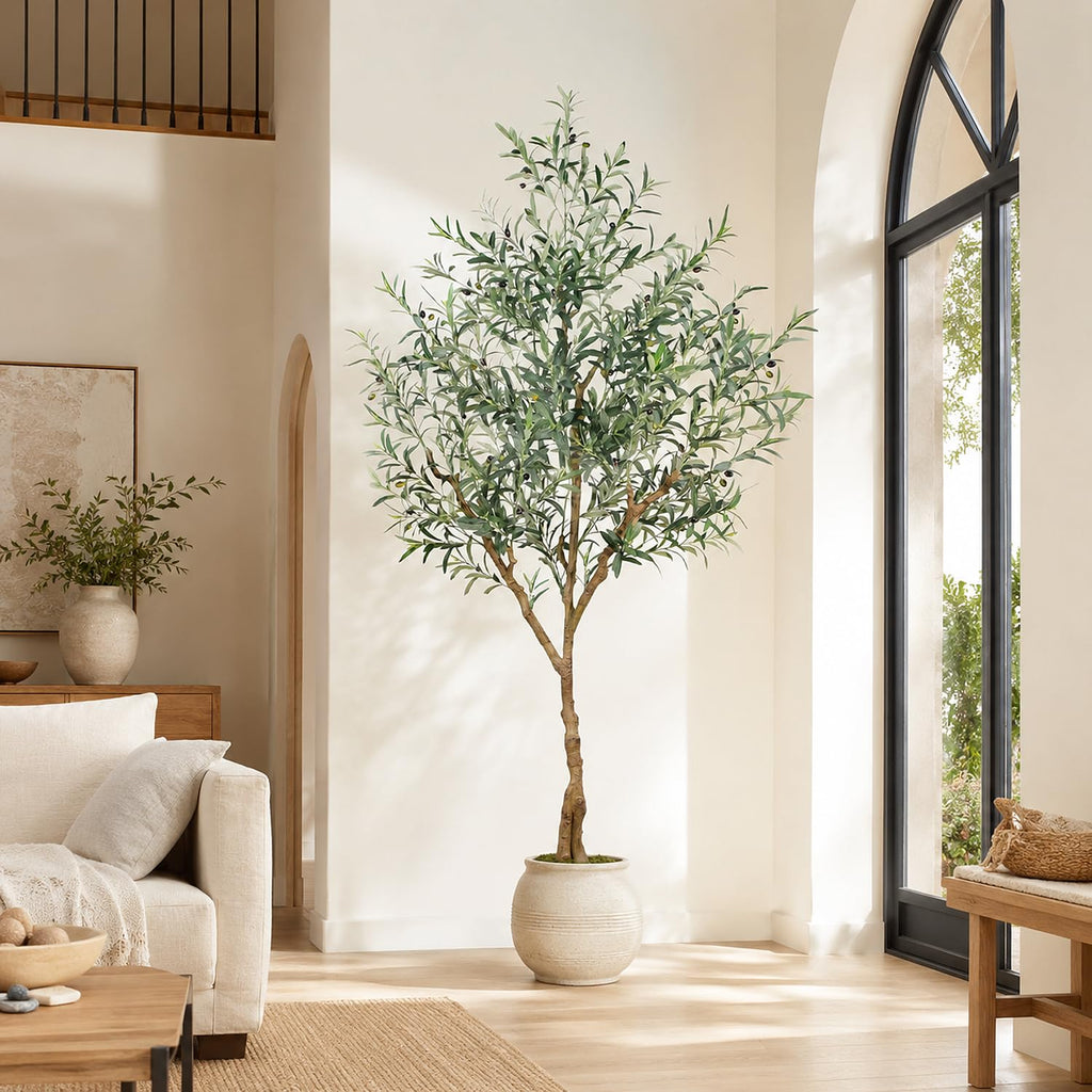 Olive Trees Artificial Indoor, 7FT Tall Faux Olive Tree with Lush Leaves and Lifelike Fruits, Artificial Plants in