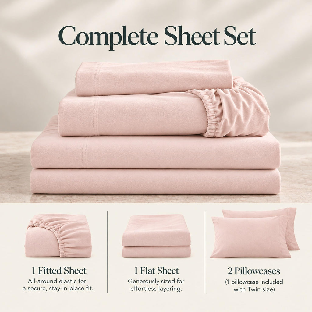 100% Cotton Winter Flannel Sheet Set California King, Blush Pink