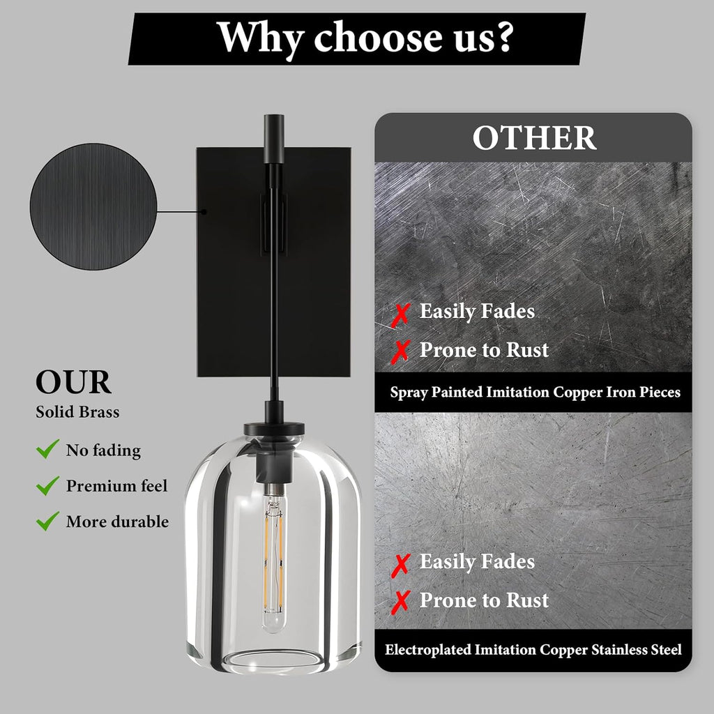 Crystal Brass Hemisphere Wall Sconce - Set of 2 Black Brushed Dimmable Sconces with Bulbs - Modern Hanging Light