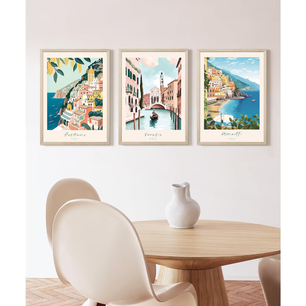 Italy Amalfi Coast Wall Art Italian City Canvas Wall Decor Italy Travel Landscape Wall Art Posters Blue Venice Beach