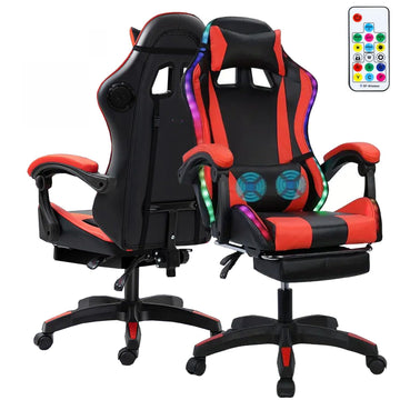 Gaming Chair with Bluetooth Speakers & Lights, Ergonomic High-Back Office Chair with Headrest & 135° Recline, 360°