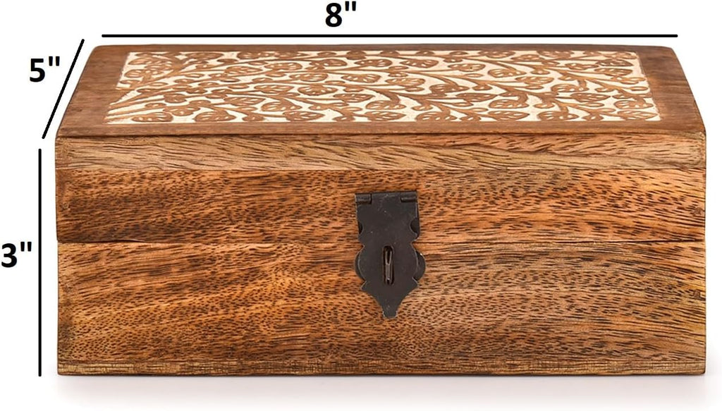 Jewelry Boxes Mango Wood Tree of Life Engraving Jewellery Box for Women-Men Jewel | Home Decor Accents (8" X 5" X 3")