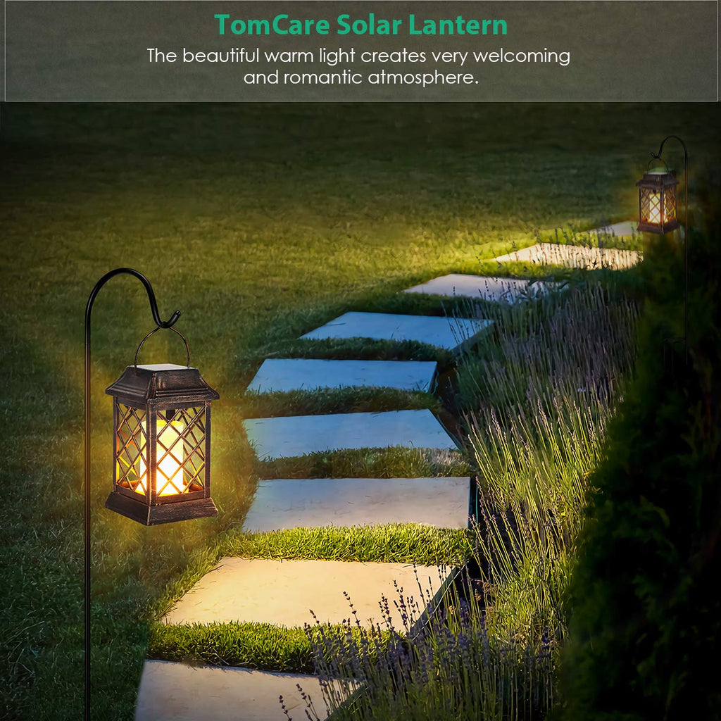 Flickering Flame Solar Lights Outdoor Metal Hanging Lantern, 2 Pack