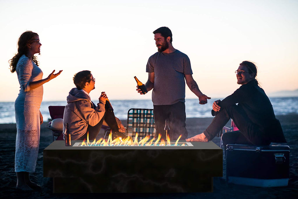 Rectangular Stainless Steel Drop-in Fire Pit Pan with Burner for Indoor/Outdoor, 24 by 8 Inch Burning Area