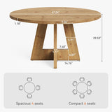 Solid Wood Round Dining Table, 47" Farmhouse Kitchen Table for 4-6, Wooden Circle Dinner Table for Dining Room