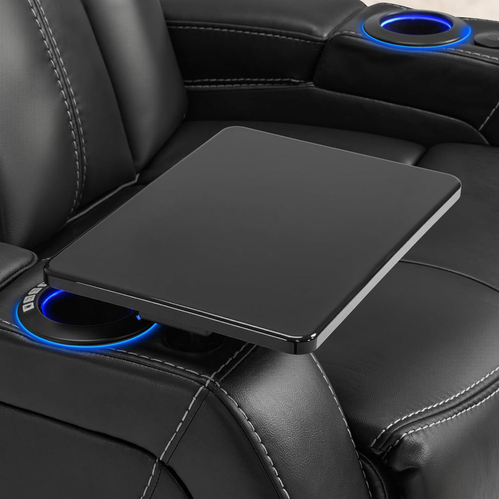 MCombo Dual Motors Leather Recliner with Power Headrest, Home Theater Seating with Armrest Storage HTS422 (Black)