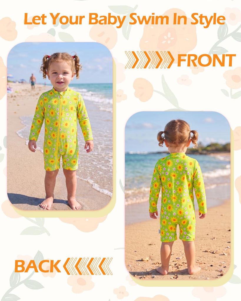 Baby Boys' One Piece Swimsuit,Toddler Infant Zipper Rash Guard, Long Sleeve UPF 50+ Sun Protection Bathing Suit
