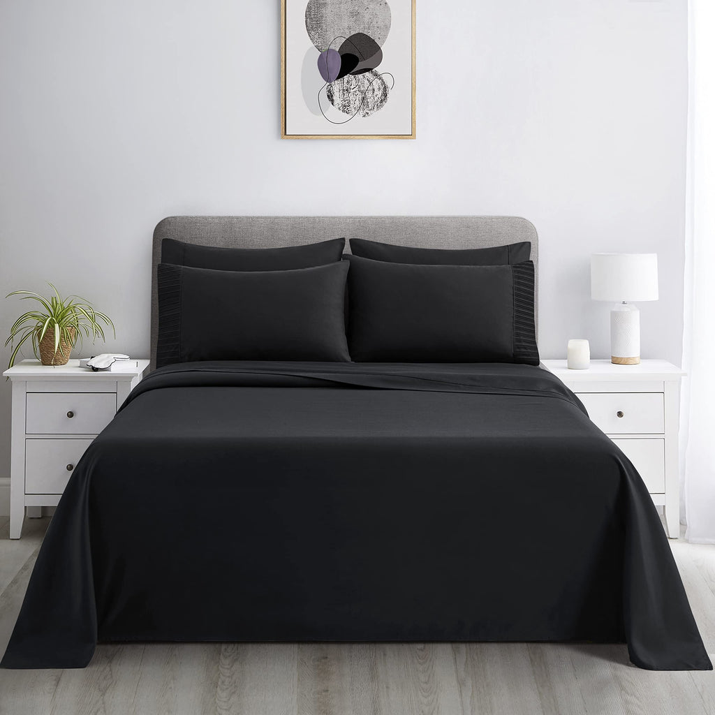 Ultra Soft Silky Deep Pocket Solid Rayon from Bamboo All Season 4 Pieces Sheet Set with 2 Pillowcases, Black Color