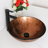 Small Bathroom Sink 17" Brwon Glass Vessel Sink With Faucet And Drain Combo Modern Round Shape Artistic Basin Bathroom