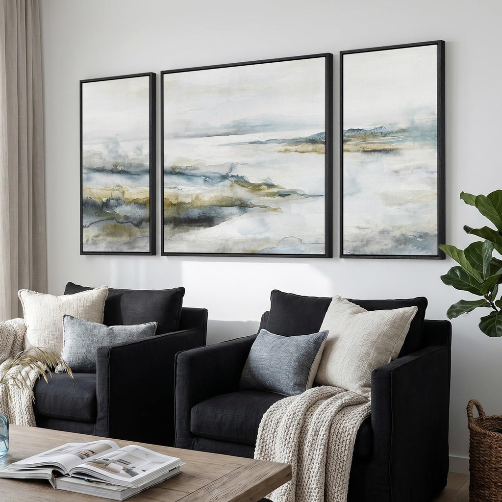 Extra Large Framed Blue Gray Abstract Landscape Wall Art
