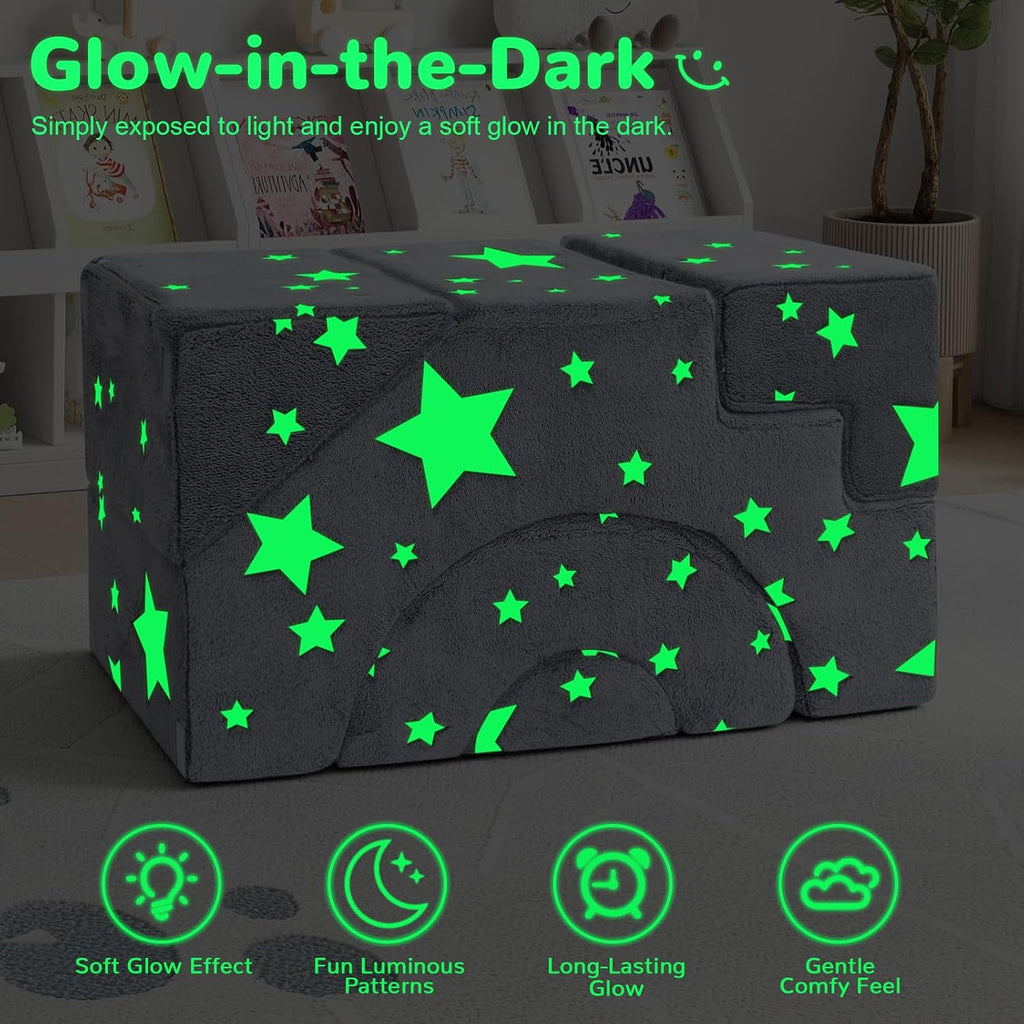 Kids Couch, Glow in Dark Stars Foam Climbing Sofa with Slide