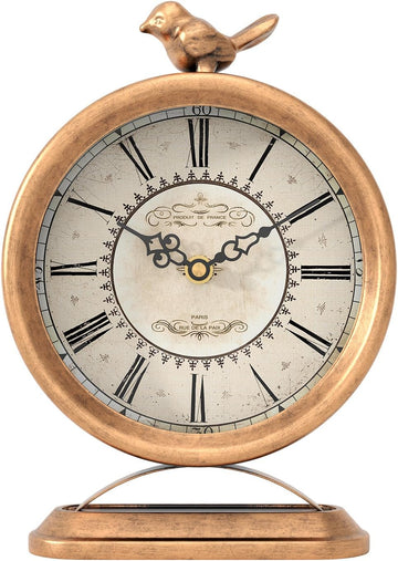 Vintage Table Clock with Bird, European Antique Style Gold Mantel Clocks, Desk and Shelf Decor Clock, for Farmhouse