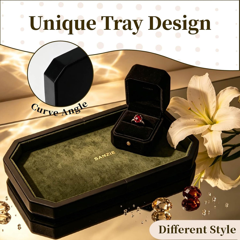 Leather Valet Tray, Jewelry Trinket Organizer (Black, Small)