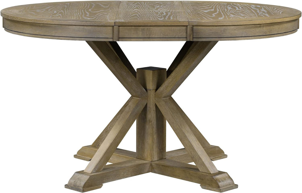 42"-54" Farmhouse Extendable Dining Table for 4-6 with 12" Butterfly Leaf Round-to-Oval Top Cross-Base Legs, Kitchen