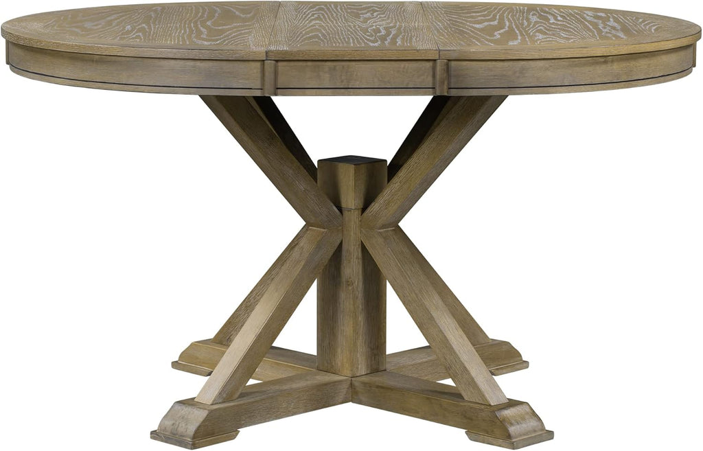 54" Round Extendable Dining Table for 4-6, Mid Century Modern Wood Table for Kitchen, Restaurant, Cafe, Natural