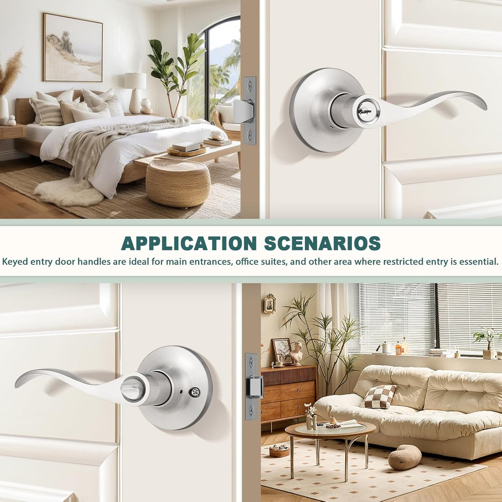 Entry Door Handles with Lock and Same Keys, Brushed Nickel Keyed Aliked Entry Door Lock Sets Doors - Door Lever