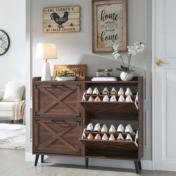Farmhouse Shoe Storage Cabinet, Shoe Organizer with 4 Flip Drawers