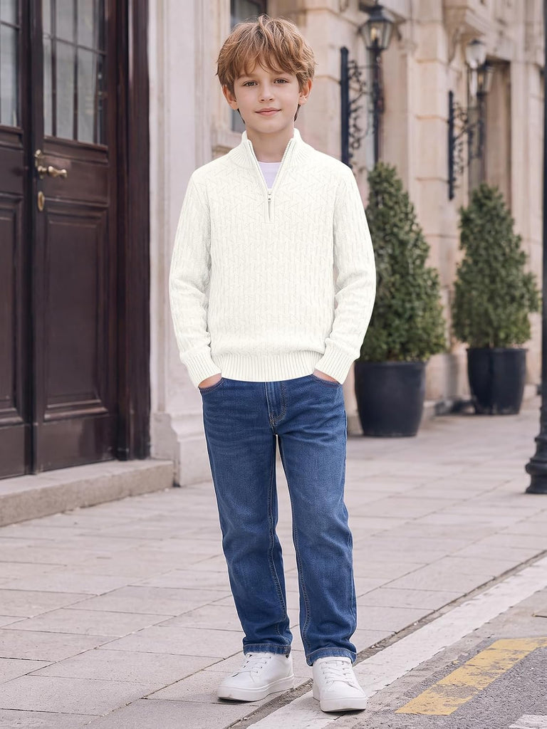 Boys Quarter Zip Sweater Textured Knit Mock Neck Pullover Tops