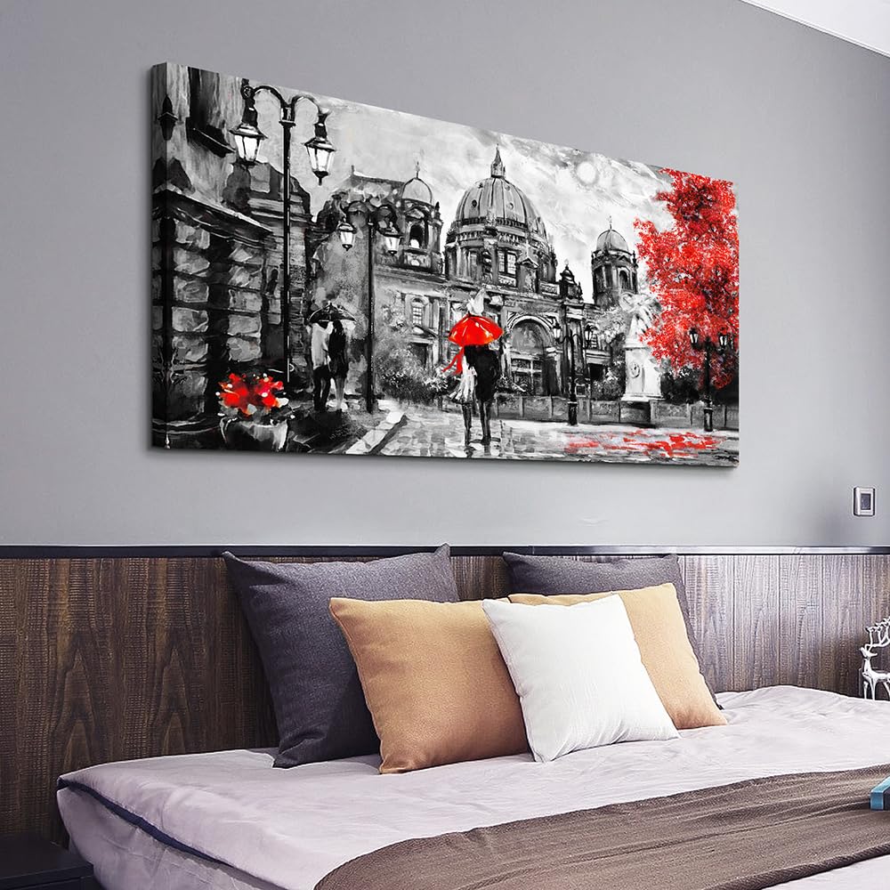 Wall Wall Decor Office Decoration Black And White Street Scene Watercolor Wall Painting Romantic Lover Canvas Print